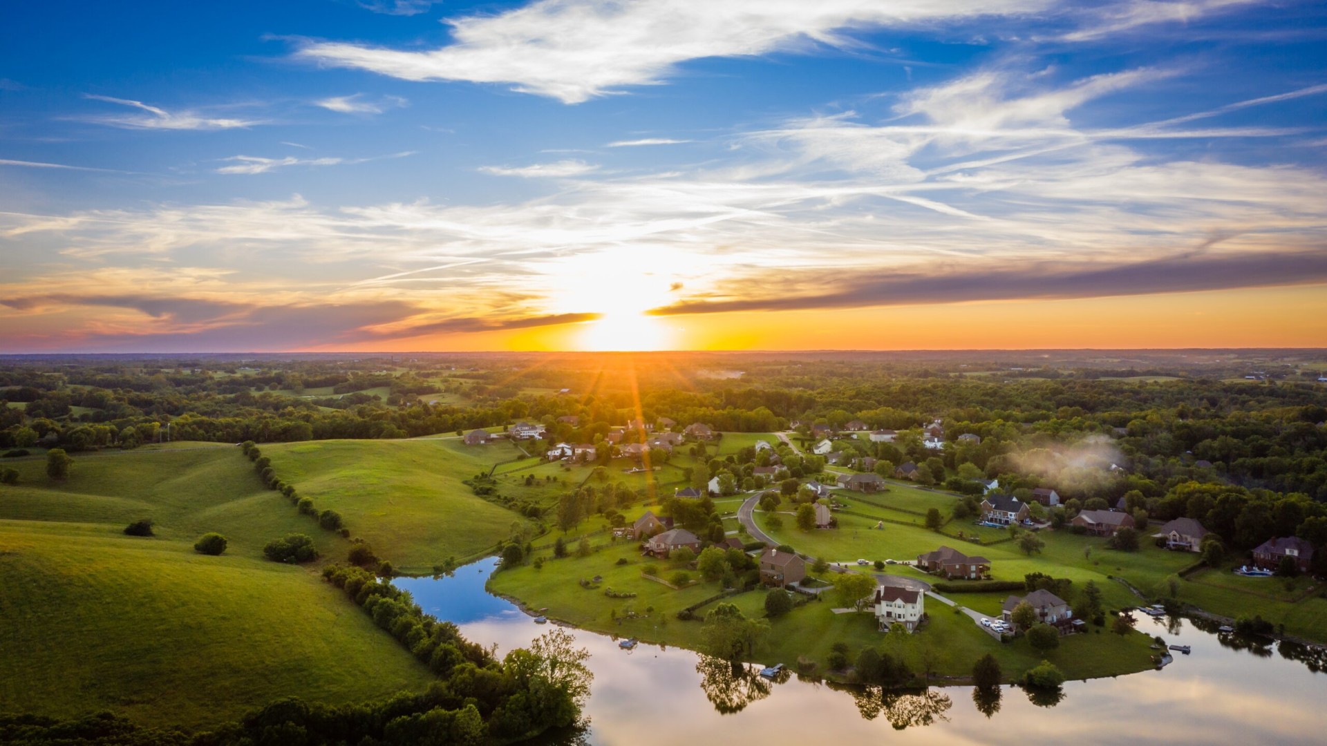 Kentucky bluegrass countryside at sunset