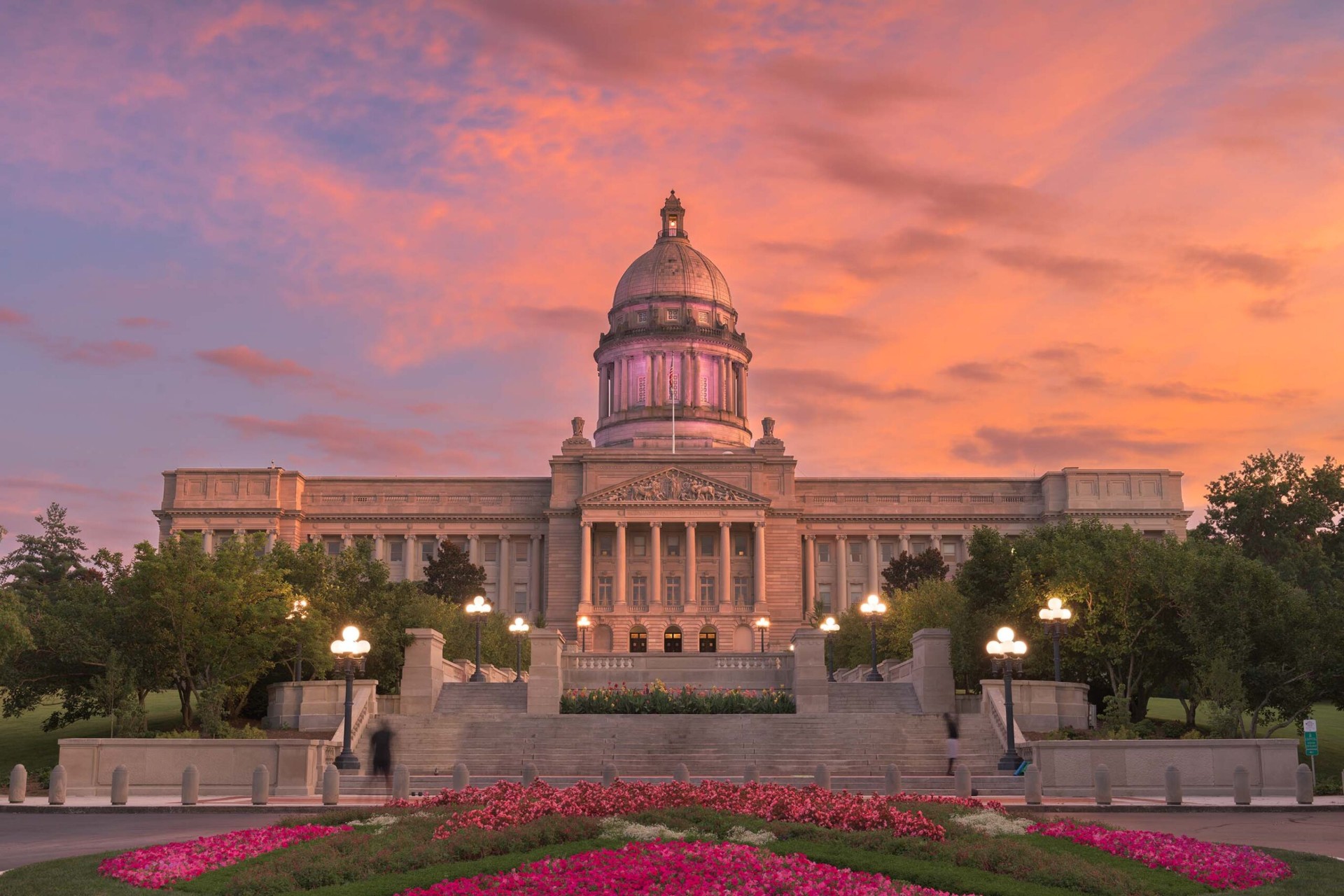 Kentucky State Capitol at sunset in Frankfort